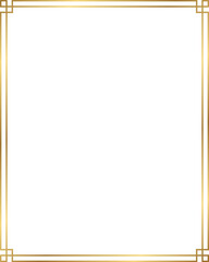 Double line rectangle golden frame isolated on transparent background, luxury art deco gold border design with 4 : 5 aspect ratio for social post, card, banner.