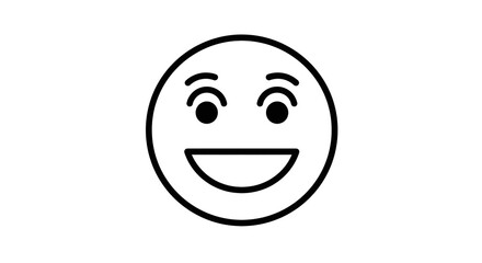 Simple line art illustration of a smiling face with raised eyebrows, conveying happiness and positivity.