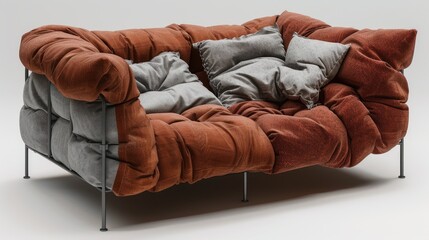 A metal-framed armchair with fabric cushions