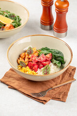 Portion of healthy poke bowl appetizer