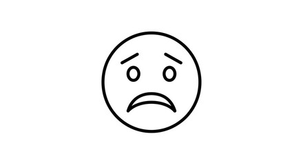 Fototapeta premium Simple line art illustration of a frowning face with furrowed brows, conveying displeasure or frustration.