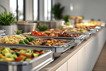 Buffet traiteur avec plats en inox