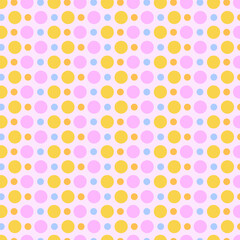 Polka dots design, Pink background, seamless repeat yellow dots pattern, gift wrap paper