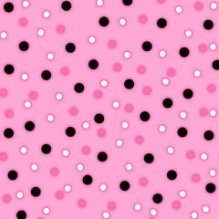 Polka dots design, Pink background, seamless repeat black and white dots pattern, gift wrap paper