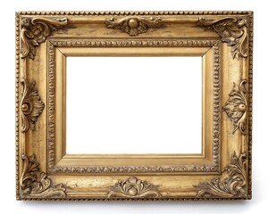 Old Antique Gold Frame, Vintage Baroque Style, Ornate Golden Picture Border, Empty Frame Isolated, Classic Retro Design

