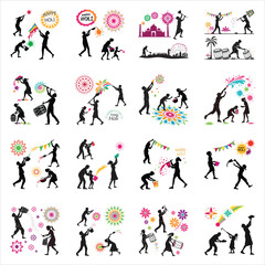 silhouette happy holi festival vector images on white background