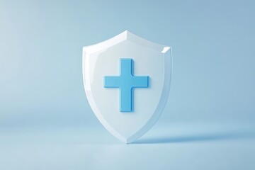 Fototapeta premium 3D Rendered Blue Cross Shield Icon on White Background