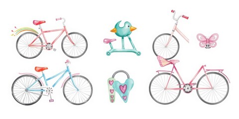 Watercolor Bikes Toys Accessories Cute Pink Blue Bicycle Bird Ride On Butterfly