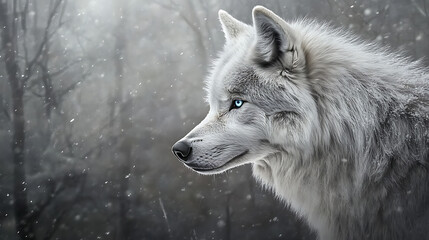 Obraz premium Realistic Wolf – Fierce Creature with Piercing Icy Blue Eyes