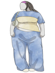 Portrait with Woman plus size.Hand drawn.Creative with illustration in flat design,watercolor.