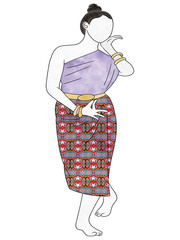 Thai traditional dancing with Thai dress.Thai musical.Creative with illustration in flat design,watercolor.