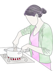 Woman cooking healthy food or cookies. Hand drawn,Creative with illustration in flat design,watercolor.