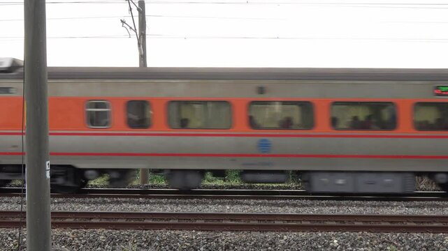 The Chu-Kuang Hao train moving along the rails in Miaoli, Taiwan, on April 4, 2025.