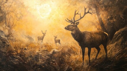 Red deer in the morning sun