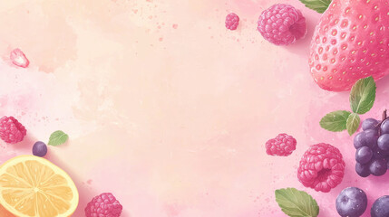 Fresh fruits with pastel background and copy space for text, Background illustration with copy space, blank and empty area, negative space for text or content placement