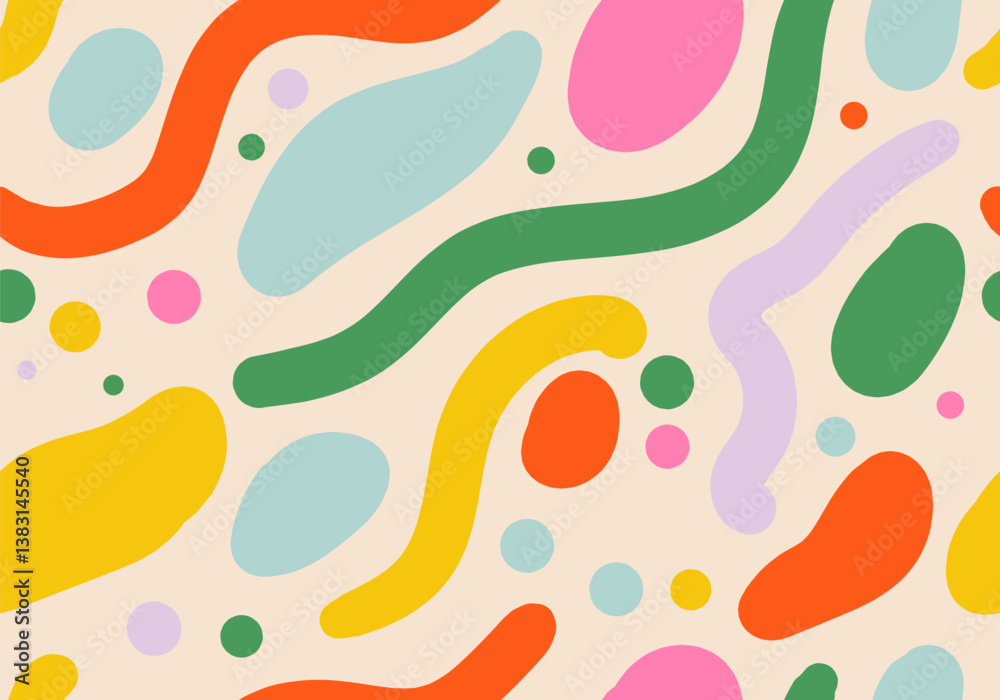 Wall mural simple childish hand drawn seamless pattern. random colorful scribble backdrop with swirls, bundles 