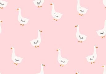 Goose farm animals seamless vector pattern. Cute geese seamless pattern. Seamless pattern with geese. Cute cartoon characters