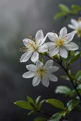Obraz premium Tranquil scene of pure white jasmine flowers accompanied by a misty background 