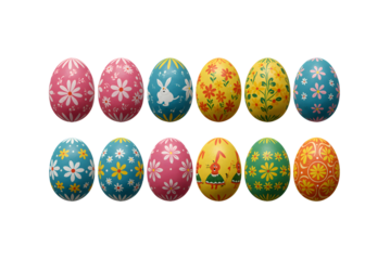 Delightful Easter eggs vibrantly decorated with floral patterns bunnies and cheerful colors against a stark black background A perfect spring symbol showcasing hand painted AI Generative