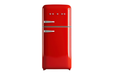 A vibrant retro-style red refrigerator enhancing a modern kitchen interior