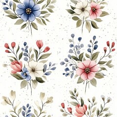 Delicate Watercolor Floral Pattern with Pink, Blue, and White Flowers