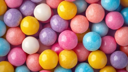 Assorted Brightly Colored Chewy Candy Balls in Pink, Orange, Purple and Red Close-Up
