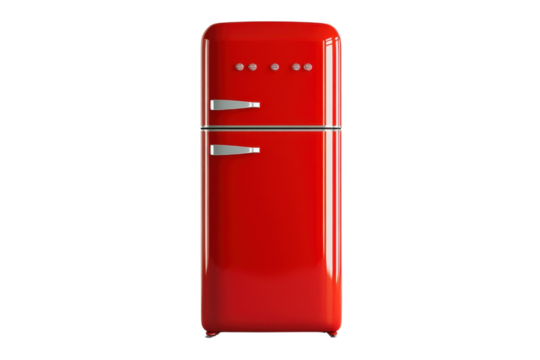 A vibrant retro-style red refrigerator enhancing a modern kitchen interior