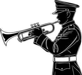 Memorial day tribute soldier playing trumpet at commemoration ceremony outdoor park illustrative emotional reflection