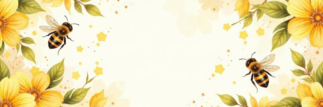 Sweet watercolor bees and honeycomb seamless design, nature, Whimsical, pastel colors