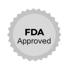 The FDA Approved seal of quality, a symbol of safety and trust, guarantees consumer confidence with a simple gray and white design.
