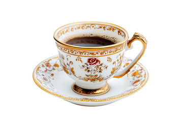 Elegant vintage teacup with intricate floral patterns sitting on a delicate saucer