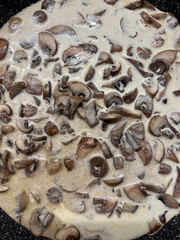 Cooking a Delicious and Creamy Mushroom Sauce in a Pan on the Stovetop for Meals