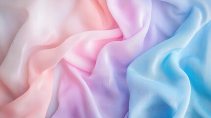 Obraz premium Close-Up of Smooth Pink and Blue Gradient Silk Fabric with Gentle Folds and Light Reflections