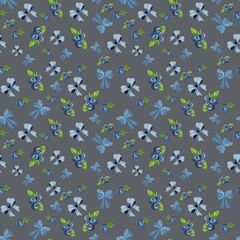 seamless pattern in light blue colours, 5000x5000 pxl, with bows, berries, flowers, fruits, on a grey background, summer inspo, sea, ocean, digital paper, art