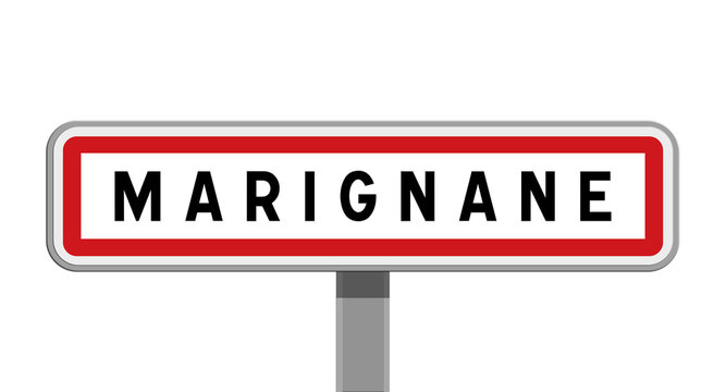 Panneau sur poteau central de Marignane, Bouches-du-Rh&ocirc;ne, Provence-Alpes-C&ocirc;te d&rsquo;Azur
