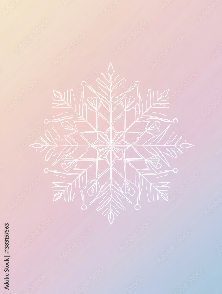 Fototapete geometric minimalistic snowflake logo design set against a soft gradient winter background with a mo