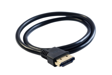 High-quality black HDMI cable laid out on a clean background for seamless connectivity options