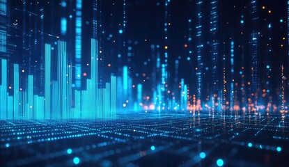 Abstract digital city, data flow, futuristic cityscape