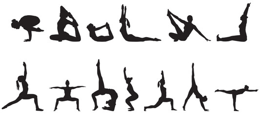 yoga silhouettes collection on transparent background 