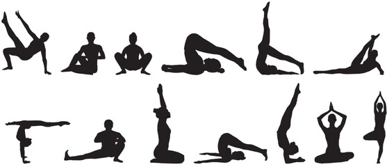 yoga silhouettes collection on transparent background 