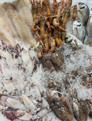 An enticing Fresh Seafood Display with a variety of Fish and Shellfish delicacies