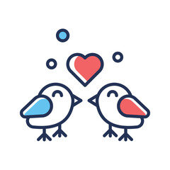 Here is a trendy outline icon of love birds with heart