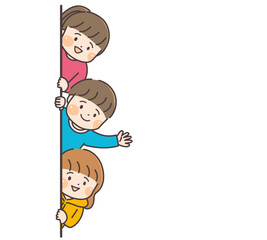 横からのぞいている三人の子どもたち