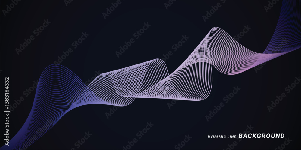 Wall mural dynamic line wave background colorful vector design illustration in blue, pink and dark background