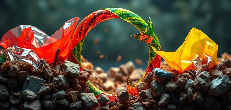 Recycled materials forming a closed loop system, manufacturing, materials