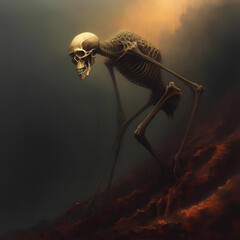 Dream of the Unknown Hybrid 
A surreal-expressive depiction of a hybrid skeletal creature. Neither human nor animal, born of nightmares. Fragmented deformed, fear of the unknown and subconscious chaos