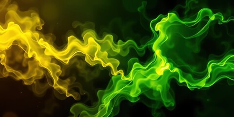 Abstract Green and Yellow Swirling Smoke Background