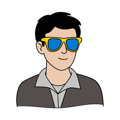 man in glasses color flat illustration isolated on white