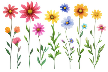 Vintage Daisy Flower Collection – Retro Hippie Style on White (PNG)-