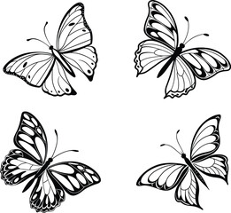 Fototapeta premium Butterfly silhouettes collection, vector art on white background